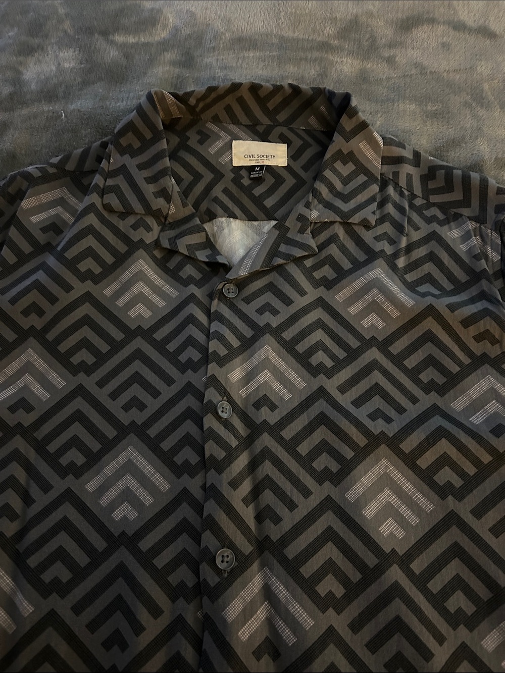 Civil Society Men's Black & Gray Short Sleeve Geometric Shirt